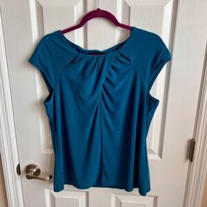 White House Black Market Women's Teal Blue Top Cutout Short‎ Sleeve
